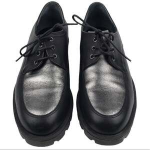 Azaleia Lace Up Lug Sole Oxfords Black Silver Metallic Made in Brazil Size 7
